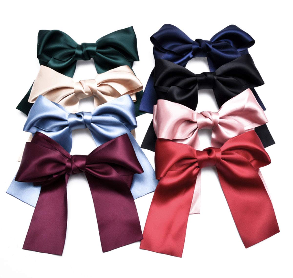 Set of 8 Big Satin Solid Ribbon French Barrette Large Big Huge Soft Silky Hair Bow Clip Bow Hair Clips Women Barrettes Beauty & Personal Care Suoirblss