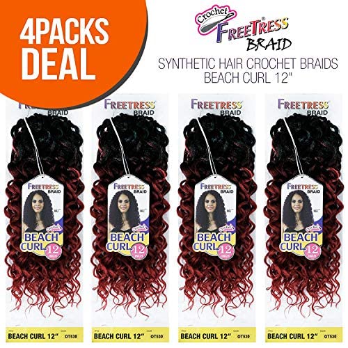 MULTI PACK DEALS! FreeTress Synthetic Hair Crochet Braids Beach Curl 12" (4-PACK, OT27)