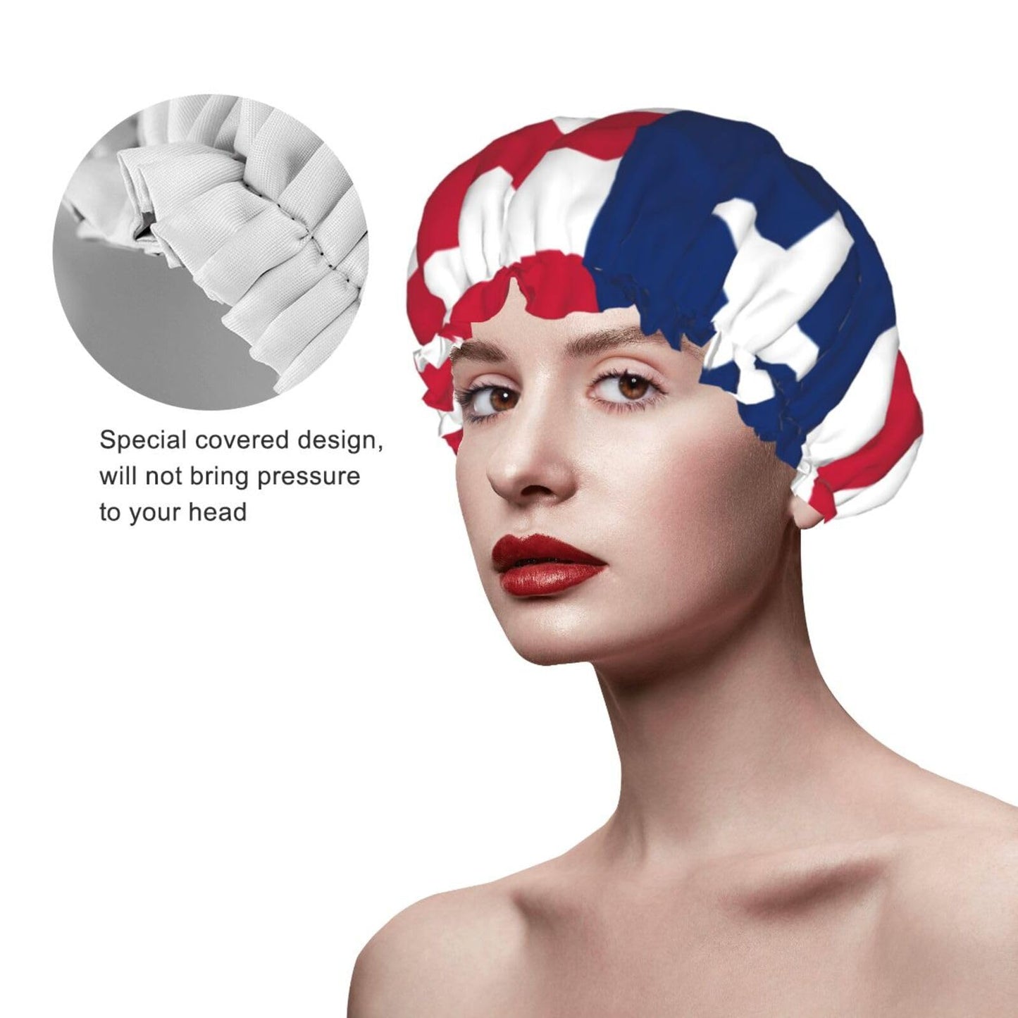 Liberia Flag Prints Shower Cap Double Layer Lined Waterproof Bathing Shower Hat Beauty and Personal Care Hayyett