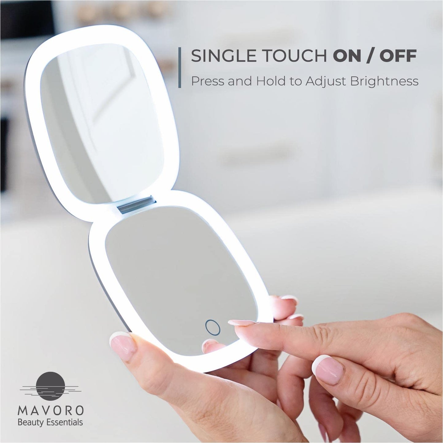Mavoro LED Lighted Travel Makeup Mirror | 1x/10x Magnification | Rechargeable USB-C | Pocket & Purse Portable Lighted Travel Makeup Compact Mirror Beauty & Personal Care Mavoro
