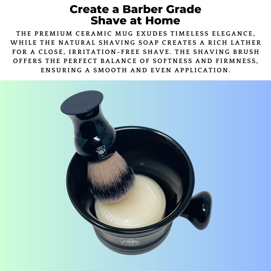 GENTS Premium Men’s Wet Shaving Kit - 3 Piece Gift Set with Black Ceramic Mug, Natural Soap & Brush - Perfect Father’s Day Gift for Dad, Husband Beauty and Personal Care G.B.S