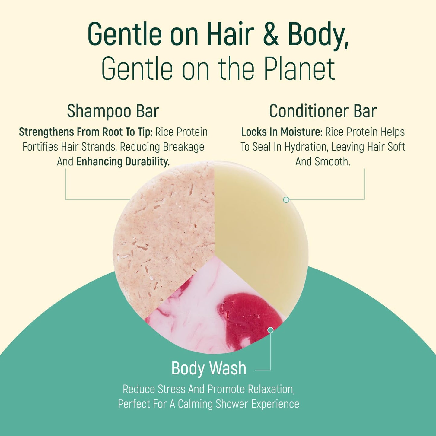 Solid Rice Protein Shampoo, Conditioner and Body Wash Bundle | Shampoo, Conditioner & Wash Bars For Hair and Body w/All Natural Plant Based Essential Beauty & Personal Care BAMBOEARTH