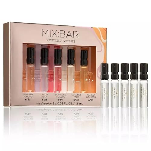 MIX:BAR Scent Discovery Set - Vanilla Bourbon + Whipped Almond + Coconut Palm + Cloud Musk + Sparkling Hibiscus - 5pc Perfume Sampler, 0.05 Fl Oz Beauty & Personal Care MIX:BAR