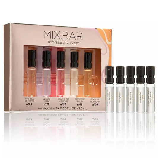 MIX:BAR Scent Discovery Set - Vanilla Bourbon + Whipped Almond + Coconut Palm + Cloud Musk + Sparkling Hibiscus - 5pc Perfume Sampler, 0.05 Fl Oz Beauty & Personal Care MIX:BAR