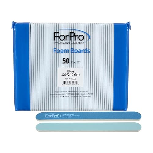 ForPro Professional Collection Blue Foam Board, 120/240 Grit, Mylar Manicure and Pedicure Nail File, 7” l x .75” w, 50 Count Beauty & Personal Care ForPro Professional Collection