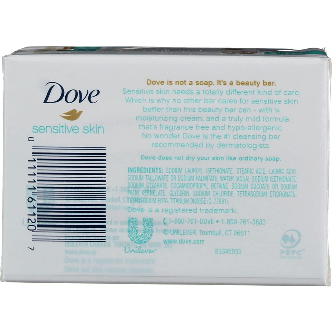 Dove Sensitive Skin Unscented Hypo-Allergenic Beauty Bar 4 oz, 2 ea (Pack of 4) Beauty & Personal Care Dove