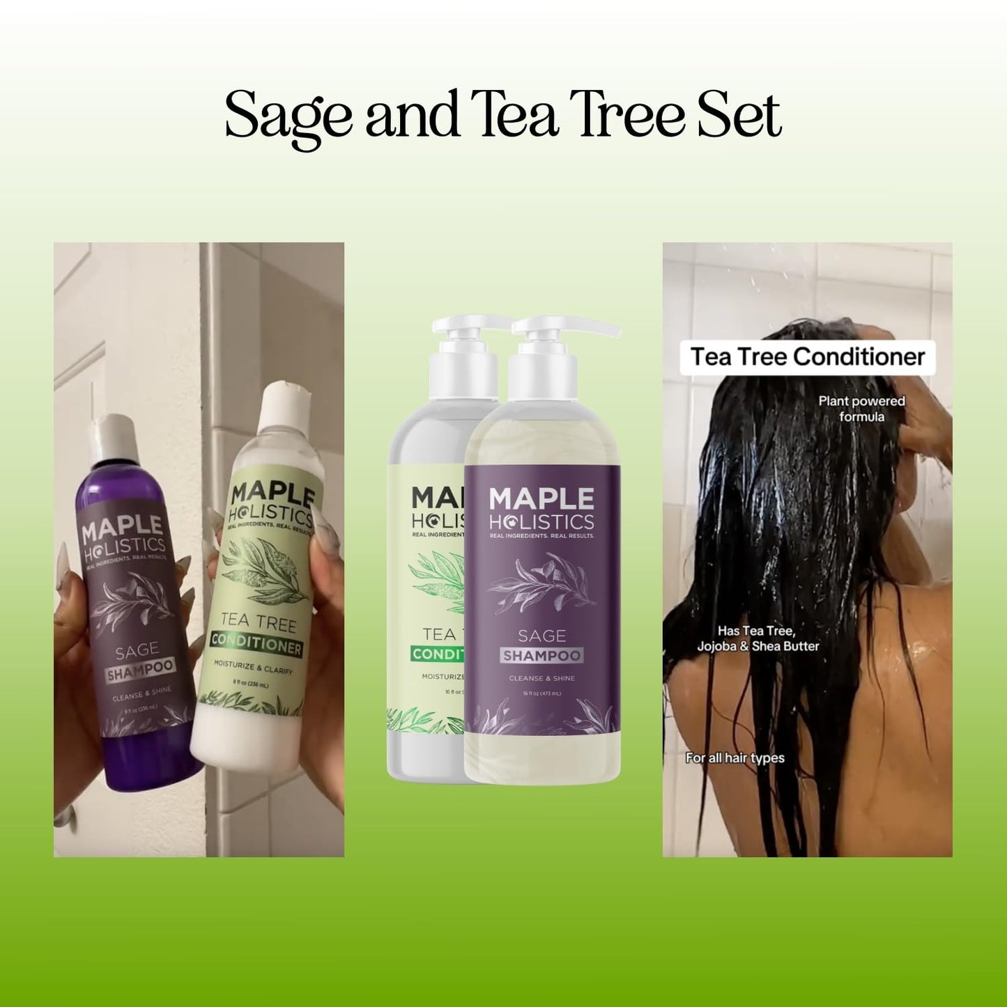 Sulfate Free Shampoo and Conditioner Set - Tea Tree Sage and Rosemary Shampoo and Conditioner for Dry Flaky Scalp Care - Deep Cleansing Color Safe Beauty & Personal Care Maple Holistics