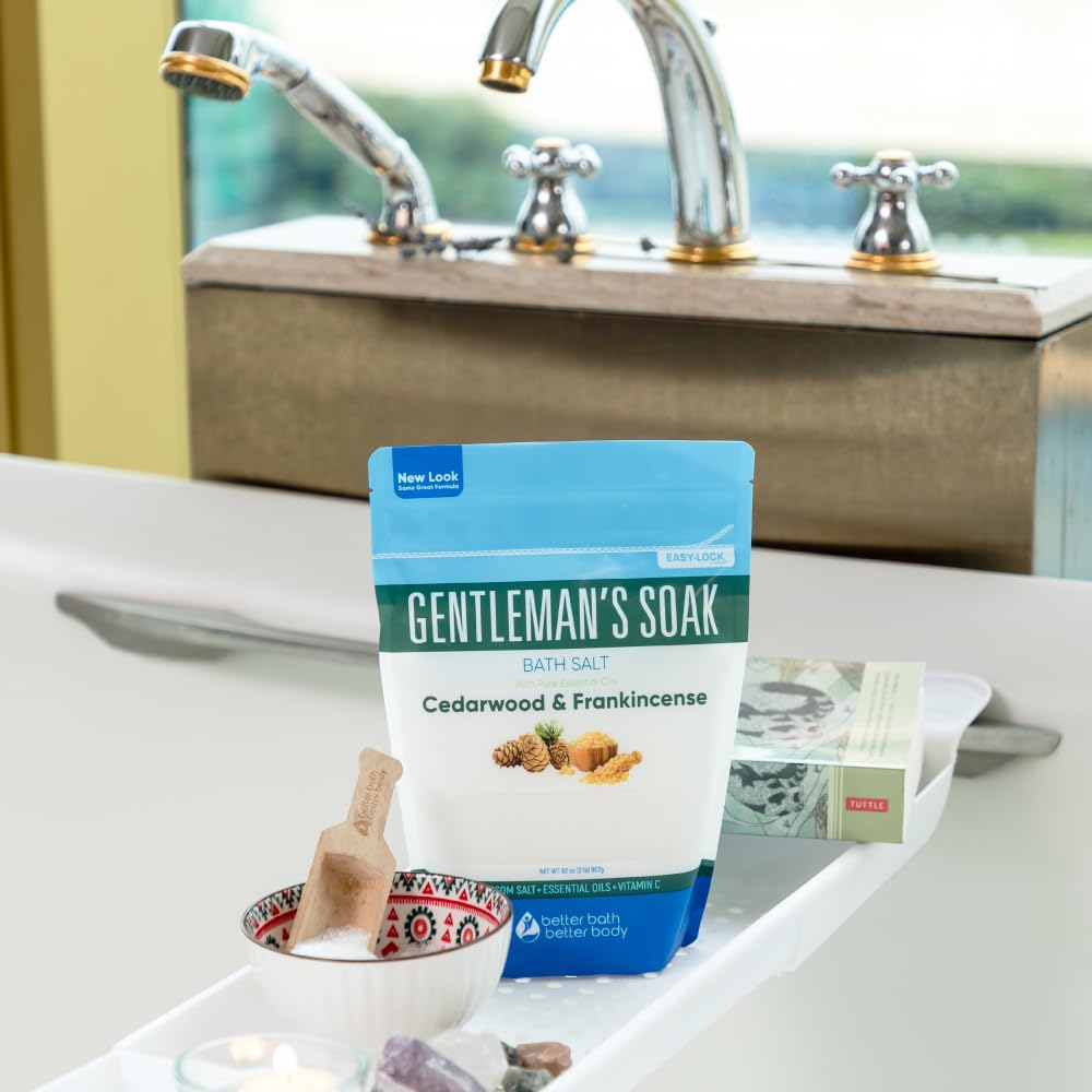 Gentleman's Bath Salt 32 Ounces Epsom Salt with Natural Cedarwood, Frankincense, Eucalyptus and Peppermint Essential Oils Plus Vitamin C in BPA Free Beauty & Personal Care Better Bath Better Body