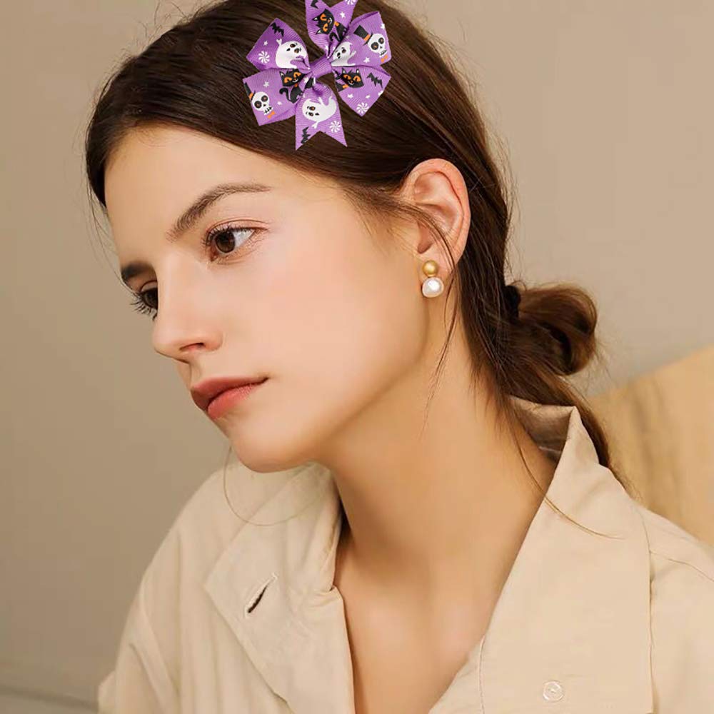 Rocutus 12pcs/set Halloween's Day Bow Knot Hair Pins Boutique clips Grosgrain Ribbon Halloween Hair Bows (Halloween 1) Beauty & Personal Care Rocutus