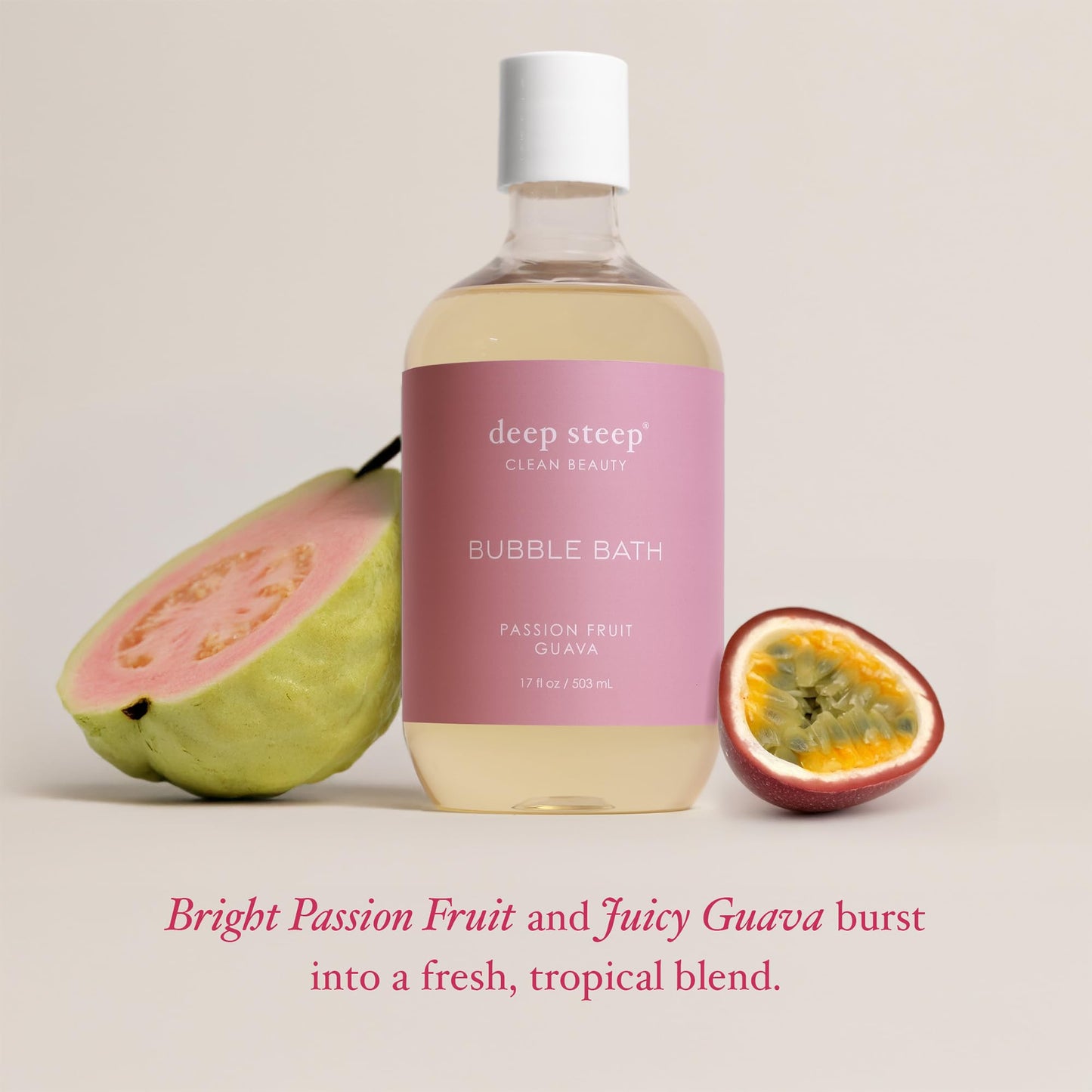 Deep Steep Passionfruit Guava Bubble Bath for Women, Hypoallergenic, Clinically Tested, Clean Formula for Sensitive Skin, Sulfate-Free, 17 fl oz Beauty and Personal Care Deep Steep