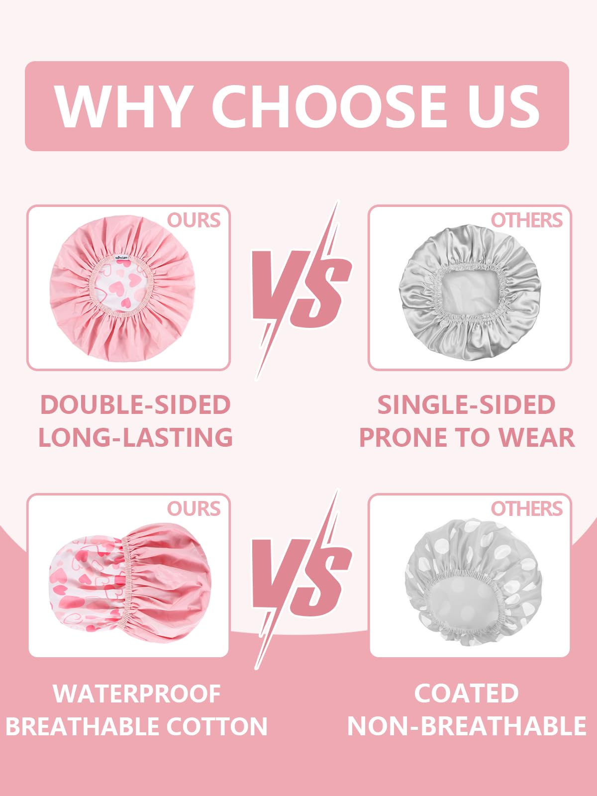 Years calm Shower Caps for Women Reusable Waterproof, Double Layer Waterproof Fabric - Both Sides Usable, Reversible Pattern & Solid Color Design Beauty and Personal Care Years calm