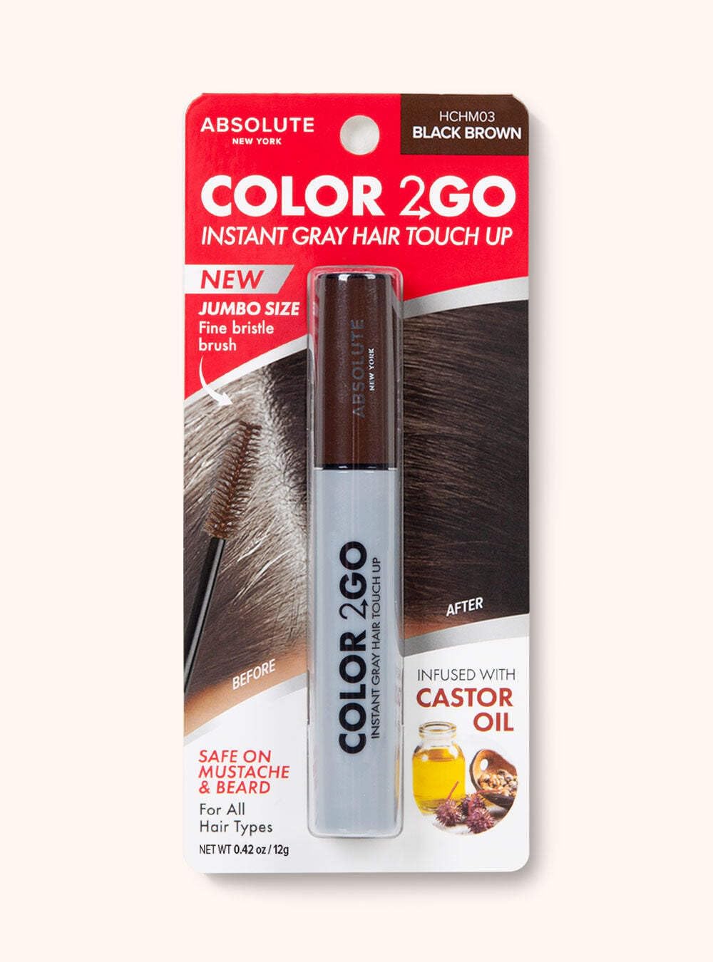 Absolute New York Color 2 Go Hair Mascara (HCHM01 Jet Black, .42 oz) Beauty & Personal Care Absolute New York