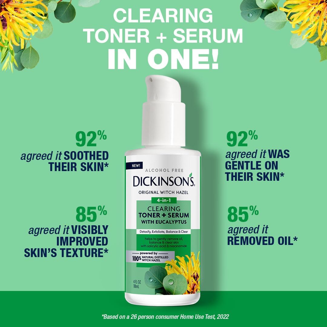 Dickinson's Original Witch Hazel Clearing Toner + Serum with Eucalyptus | 100% Natural Distilled Witch Hazel | Alcohol-Free | Detoxifies & Tones Skin Beauty & Personal Care Dickinson's