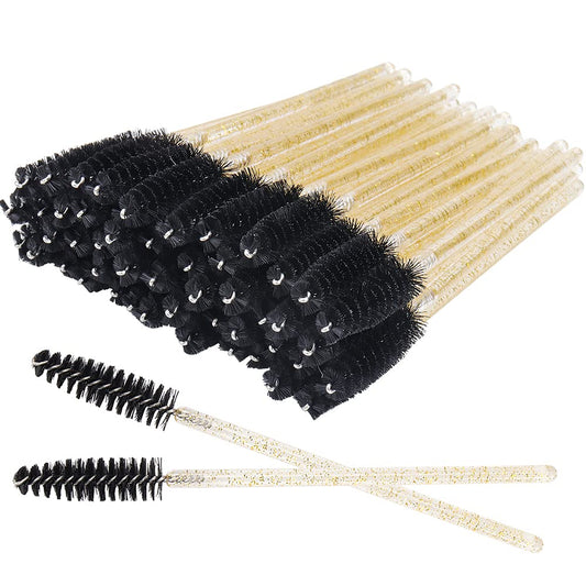 300 Pack Glitter Mascara Wands Disposable EyeLash Spoolie Brushes Makeup Applicator Eyelash Extension Tool Kit, Crystal Gold Handle Black Brush Head Beauty & Personal Care Mekupeu