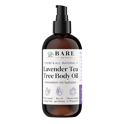 BARE BOTANICS 8 oz Moisturizing Lavender Tea Tree Body Oil - 100% Pure & Natural for Skin & Nails - Perfect for Moisturization - Vegan, Cruelty Free Beauty & Personal Care BARE BOTANICS