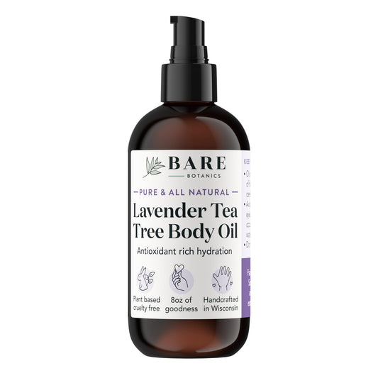 BARE BOTANICS 8 oz Moisturizing Lavender Tea Tree Body Oil - 100% Pure & Natural for Skin & Nails - Perfect for Moisturization - Vegan, Cruelty Free Beauty & Personal Care BARE BOTANICS