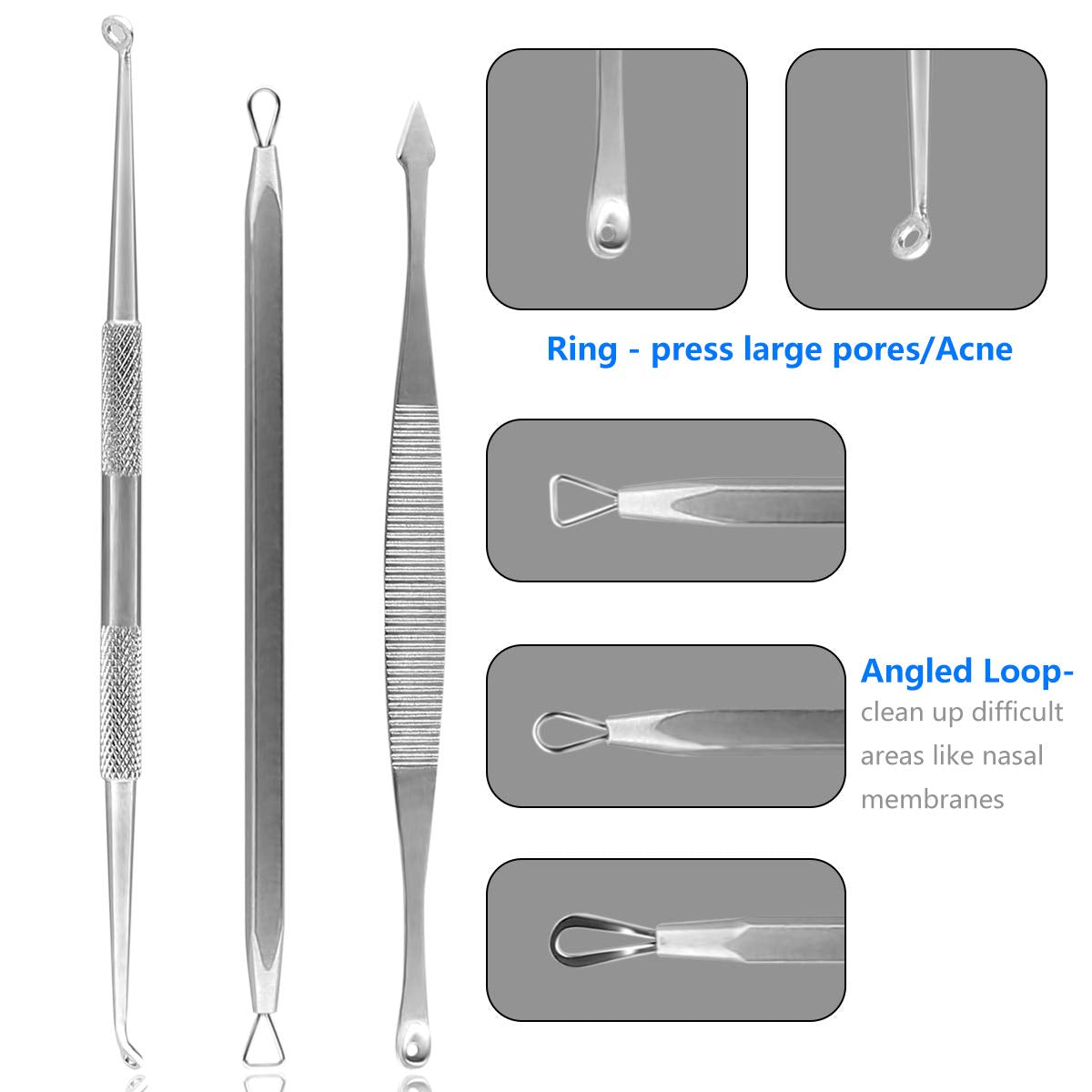 10pcs Pimple Popper Blackhead Remover Tool +Ear Wax Removal +Cuticle Pusher Stainless Steel Comedone Zit Blemish Acne Kit with Brush & Leather Bag Beauty & Personal Care STWIE