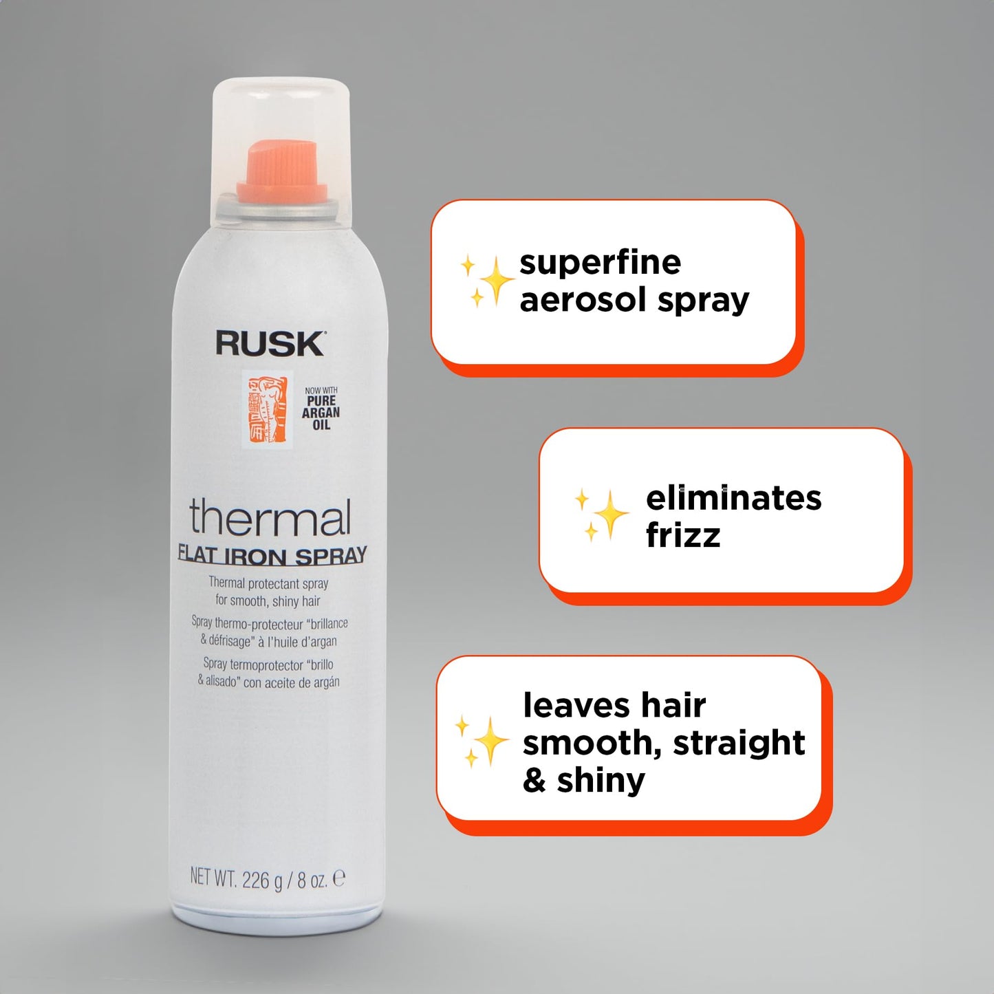 RUSK Designer Collection Thermal Flat Iron Spray with Argan Oil, Micro-Fine Spray, Eliminates Frizz, Leaves Hair Smooth and Sleek, 8 fl. oz Beauty & Personal Care RUSK