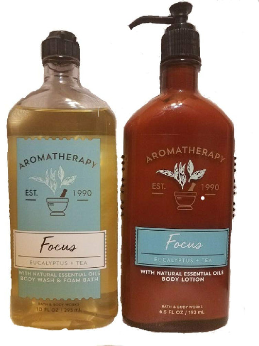 Bath & Body Works - Aromatherapy - Body Wash & Lotion Set - Focus - Eucalyptus & Tea