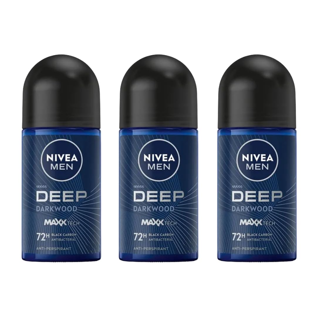 NIVEA Men Deep Darkwood MaxxTech 72H Deo Roll-On, 25ml - Long-Lasting Odor Protection with Charcoal & Masculine Woody Scent - Anti-Bacterial Formula Beauty and Personal Care NIVEA