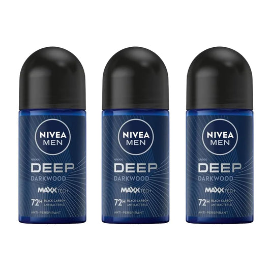 NIVEA Men Deep Darkwood MaxxTech 72H Deo Roll-On, 25ml - Long-Lasting Odor Protection with Charcoal & Masculine Woody Scent - Anti-Bacterial Formula Beauty and Personal Care NIVEA
