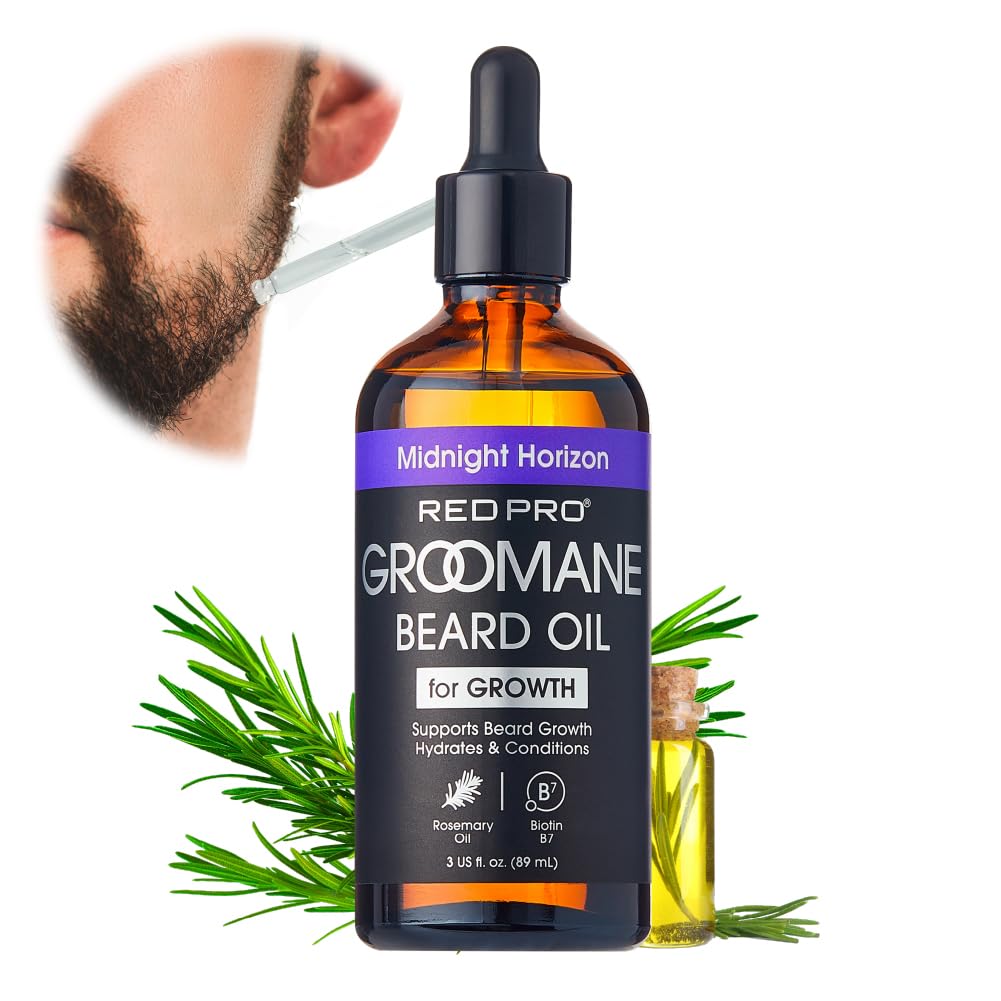 Red by Kiss Groomane Beard Oil, Rosemary Oil & Biotin, Promotes Full, Healthy Look Beard Strengthen Facial Hair, Reduces Breakage (3 fl.oz, Midnight Beauty and Personal Care Red by Kiss