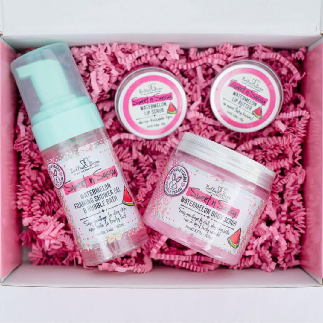 Bella & Bear Sweet 'n' Sassy Spa Gift Set for Women & Teen Girls - Bath & Body Gift Set with Shower Gel, Body Scrub, Lip Scrub & Lip Butter Beauty and Personal Care Bella and Bear