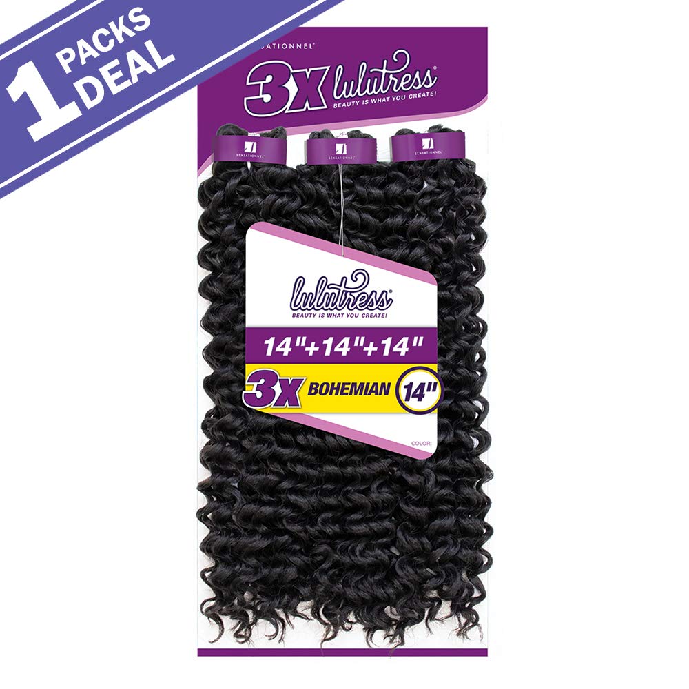 Sensationnel Lulutress Crochet Braiding Hair-3X Bohemian 14in,1 JETBLACK