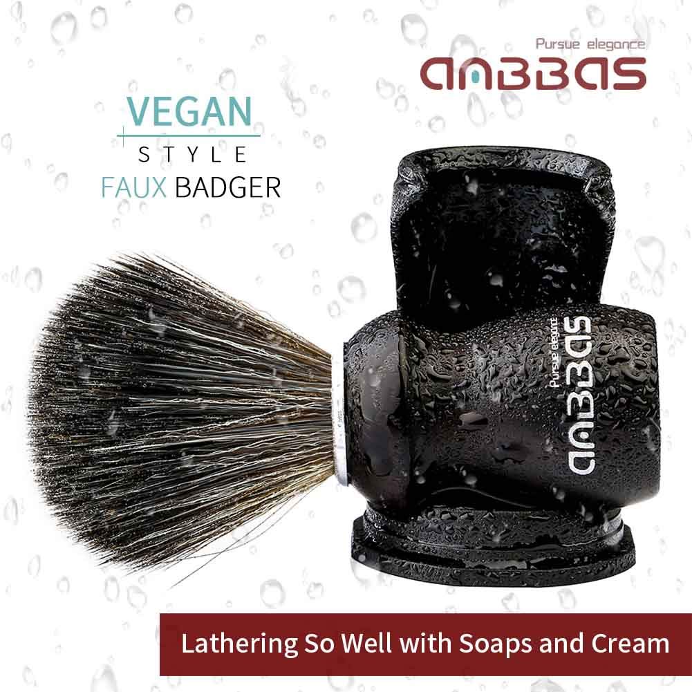 Anbbas Shaving Brush and Holder with Travel Case, Synthetic Badger Hair Ebony Handle Brush 3in1 Kit for Men Beauty and Personal Care Anbbas