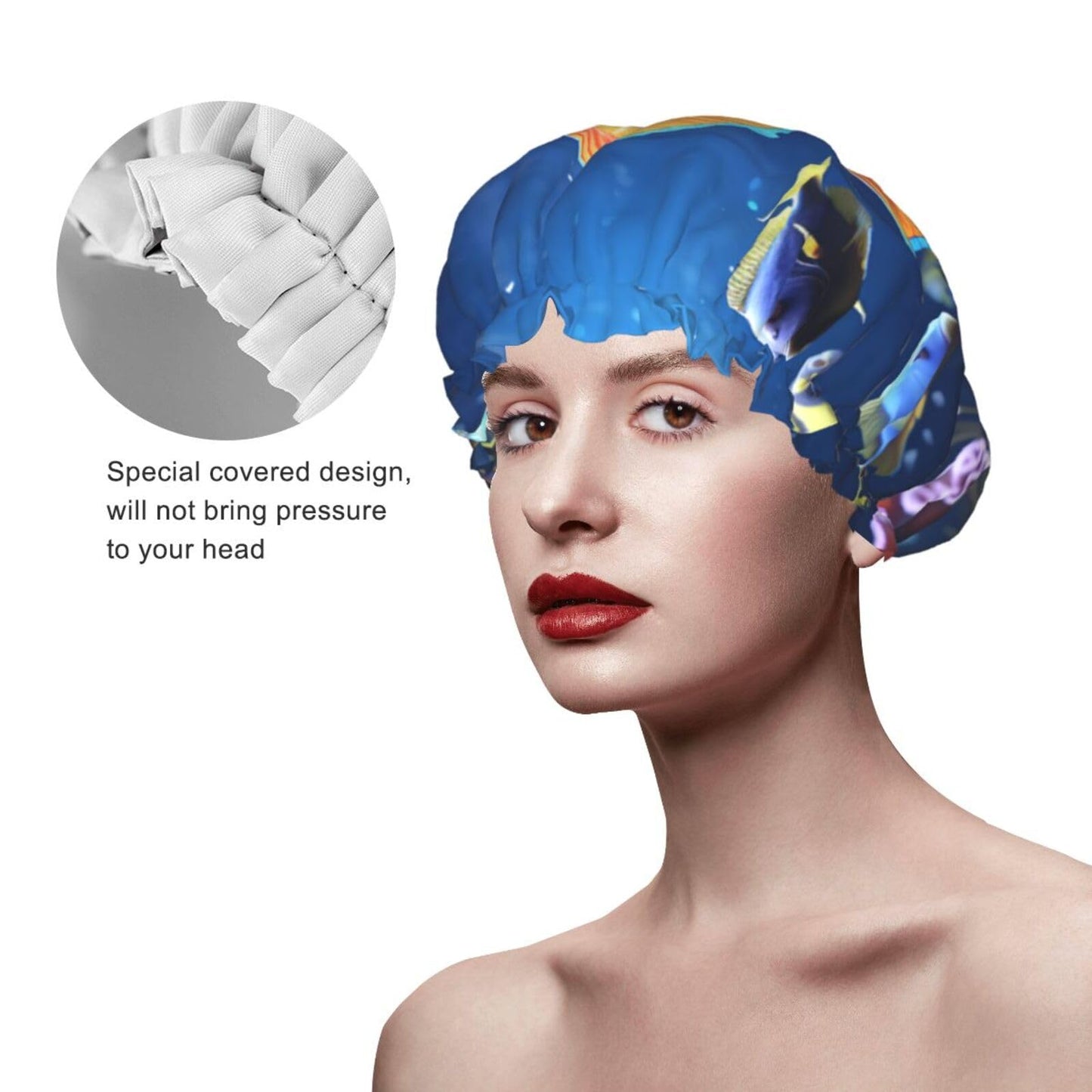 Fishs Shower Cap For Women Reusable Double Layers Bathing Bath Cap Hair Caps Waterproof Elastic Band Ladies Spa Salon Shower Hat Hair Caps Beauty and Personal Care GDSHJKLW