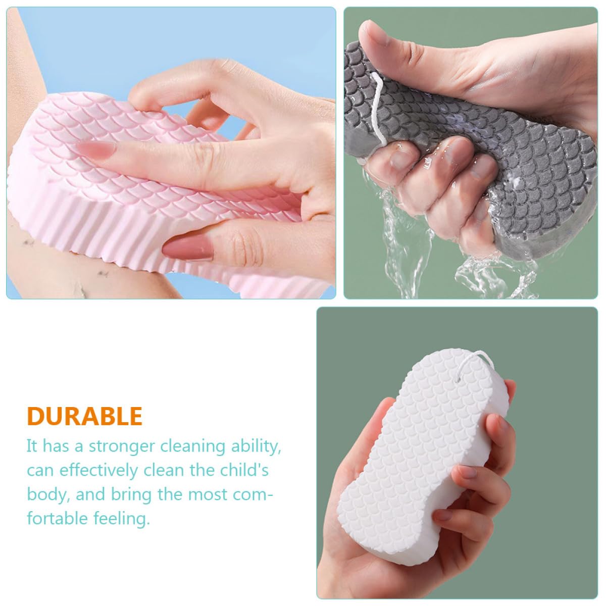 Homoyoyo 4pcs Bath Sponges Set Fish Scale Texture, Comfortable Wear-Resistant Body Scrubbers for Newborn Skin Care, Household Shower Sponge for Gentle Beauty and Personal Care Homoyoyo