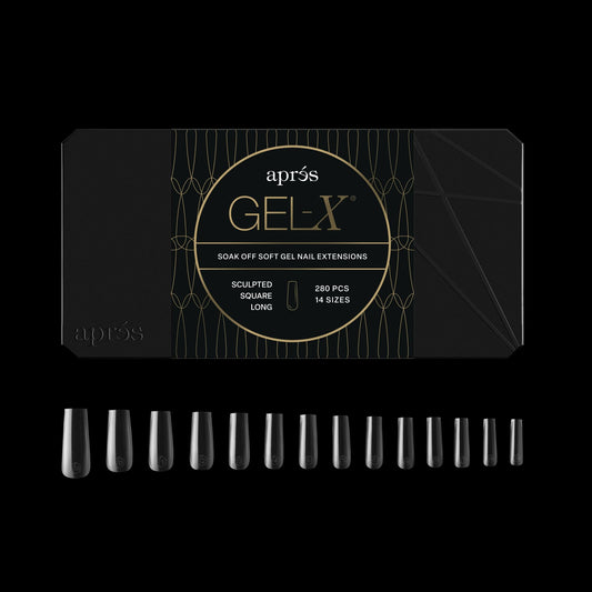 Aprés Gel-X® Square Box of Nail Tips | 280 Gel-X Tips, Soft Tips, 14 Sizes 00-9 | Half-sizes Included (Sculpted Square Long, 280 Count)