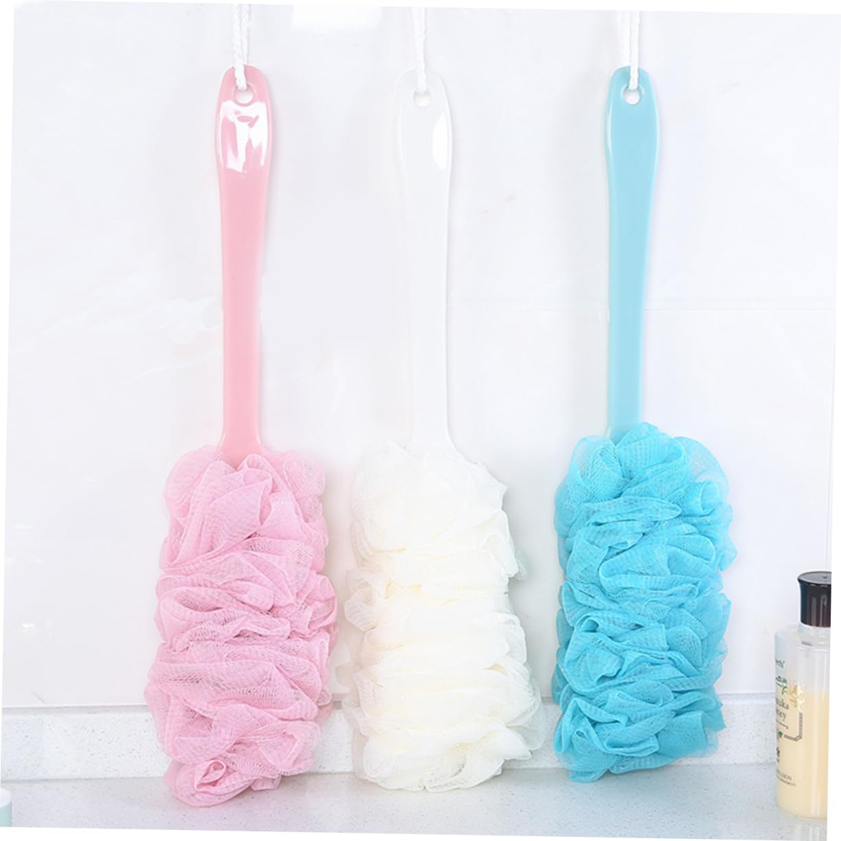 OSOLADY Long Handle Exfoliating Body Brush Bath Tub Scrubber Shower Ball and Sponge Soft Mesh Gauze Scrubber for Gentle Cleaning Beauty and Personal Care OSOLADY