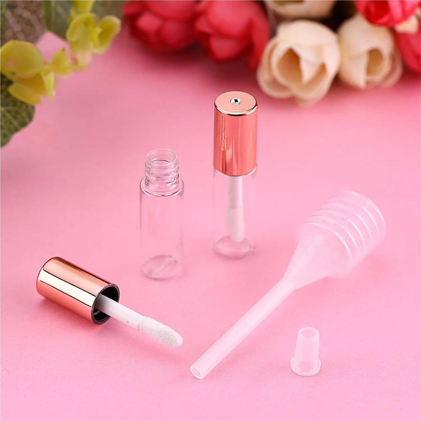 Empty Lip Balm Tubes 30/50/100pcs Empty Lip Balm Tubes Transparent Gloss Tube Container with Cap Cosmetic Sample for Lipstick Making(Rose Gold,100Pcs) Beauty and Personal Care Gonehyu
