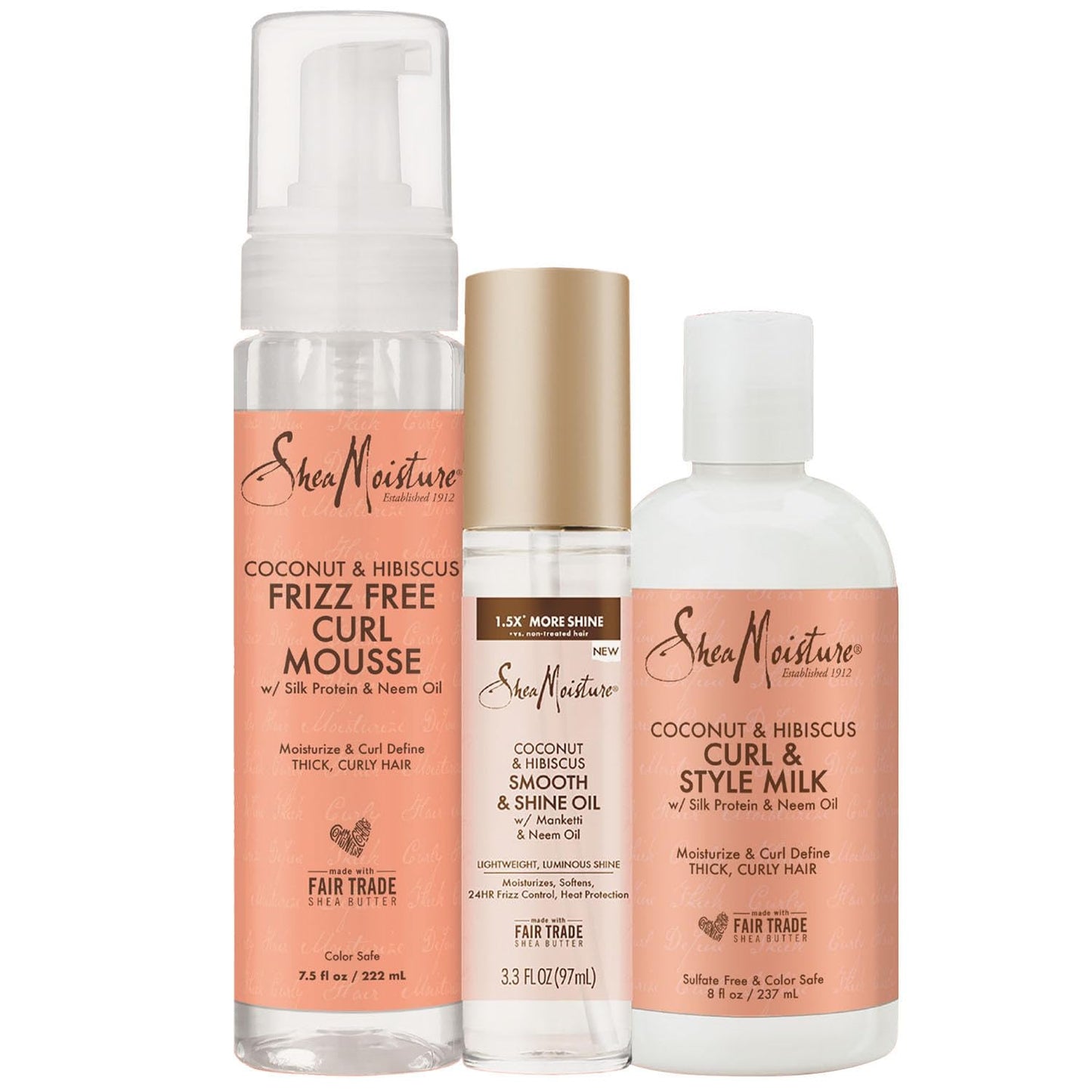 Shea Moisture Styling Set Mousse, Smooth Shine Oil, Curl Style Milk, 3 Pack, White Beauty & Personal Care Shea Moisture