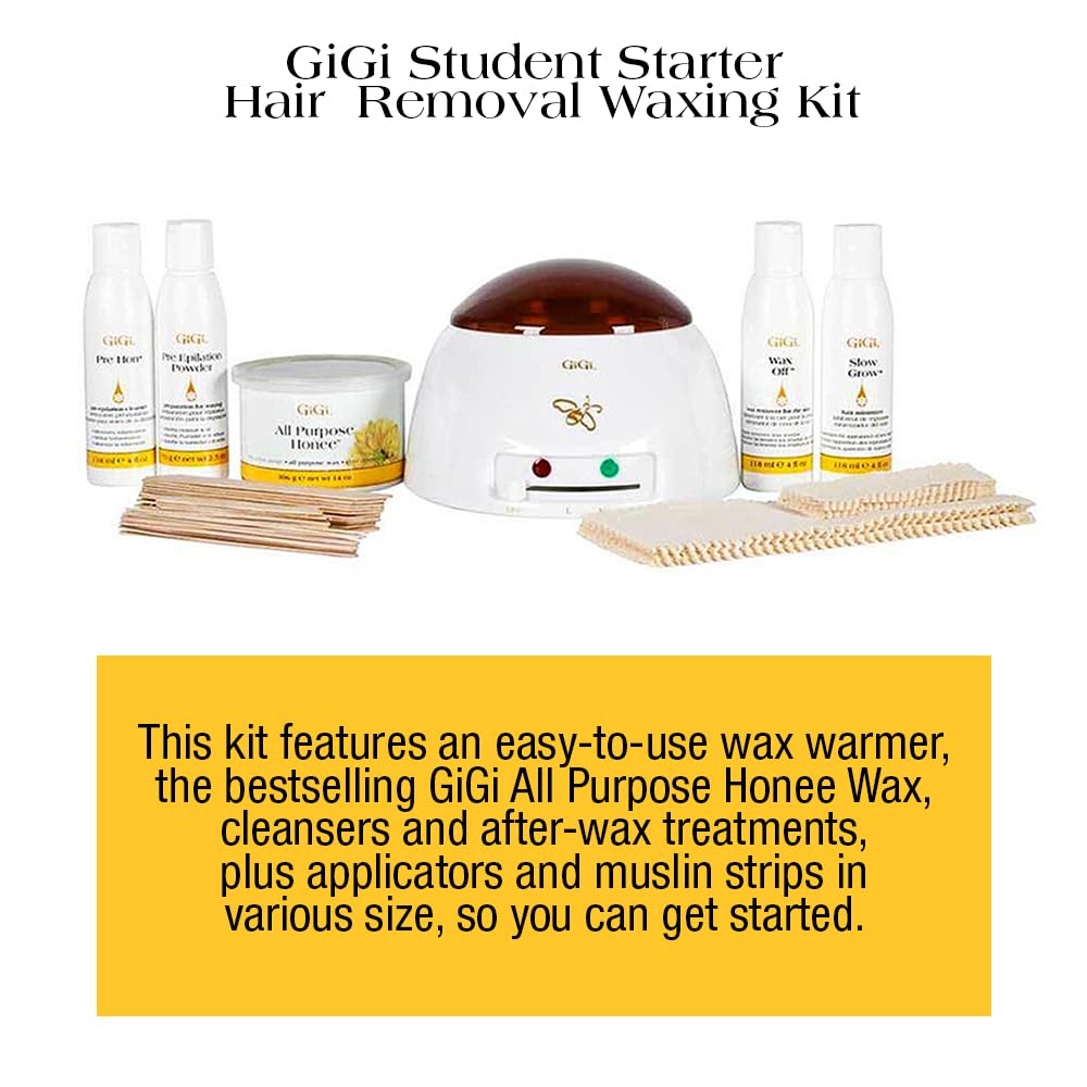 Gigi Student Starter Waxing Kit - All-Purpose Honee Hair Removal Wax Kit with Wax Warmer, Pre & Post Care, Muslin Strips, and Applicators - At-Home Beauty and Personal Care GIGI