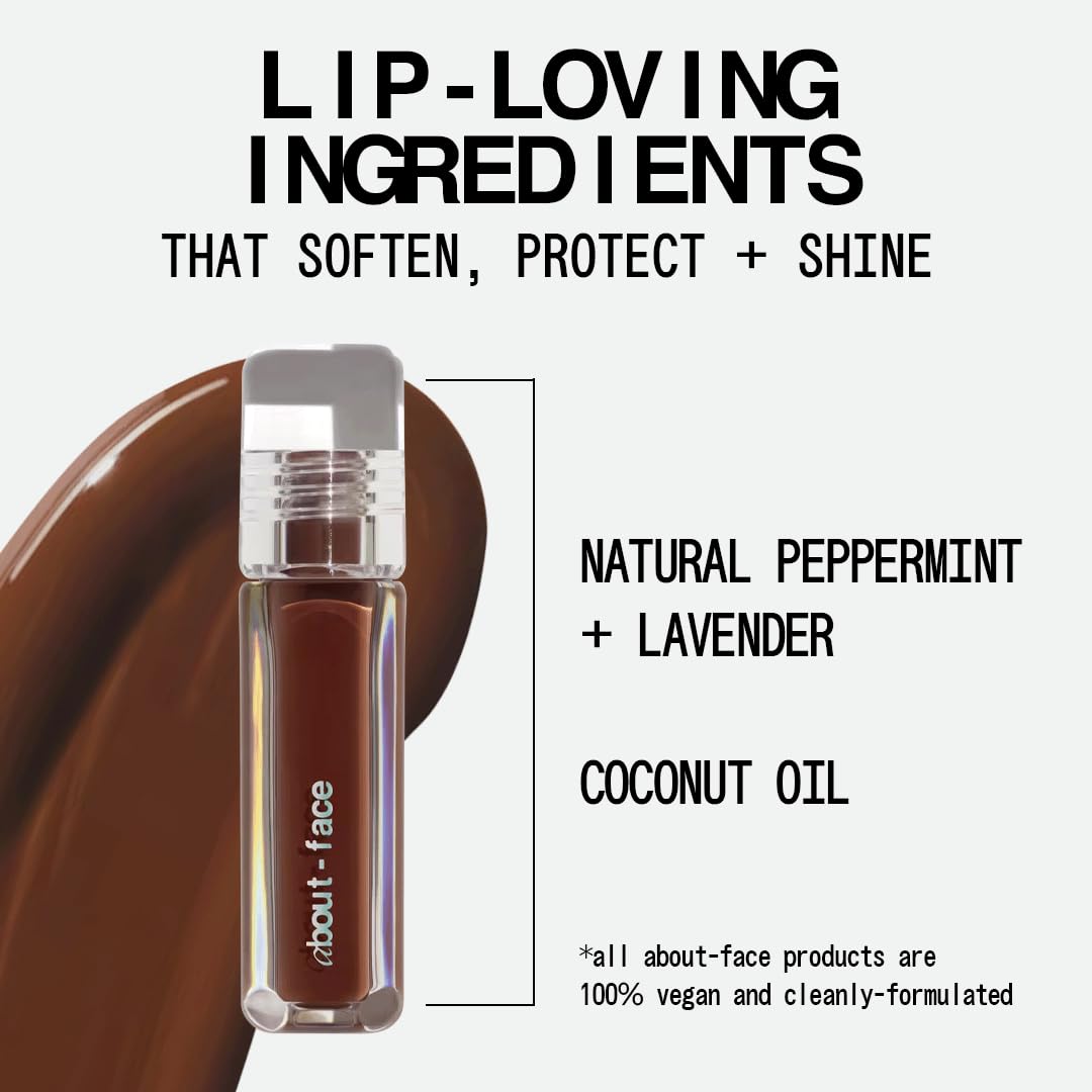 about-face Light Lock Lip Gloss Feel It All - Non-Sticky, High-Shine Lip Oil Gloss with Coconut Oil, Peppermint & Lavender - Vegan, Cruelty-Free, Beauty & Personal Care aboutface