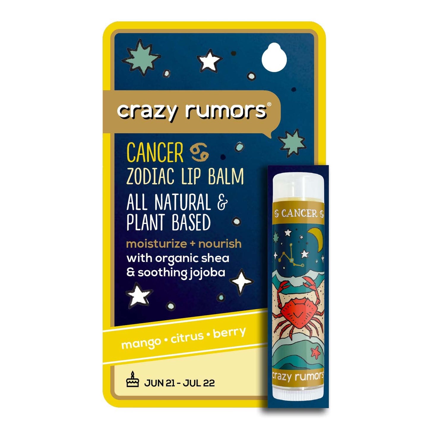 Crazy Rumors Cancer Zodiac All Natural, Plant Based Lip Balm to Moisturize and Nourish your Lips - Water Blend (Tropical Mango, Citrus Lemon, Beauty and Personal Care Crazy Rumors