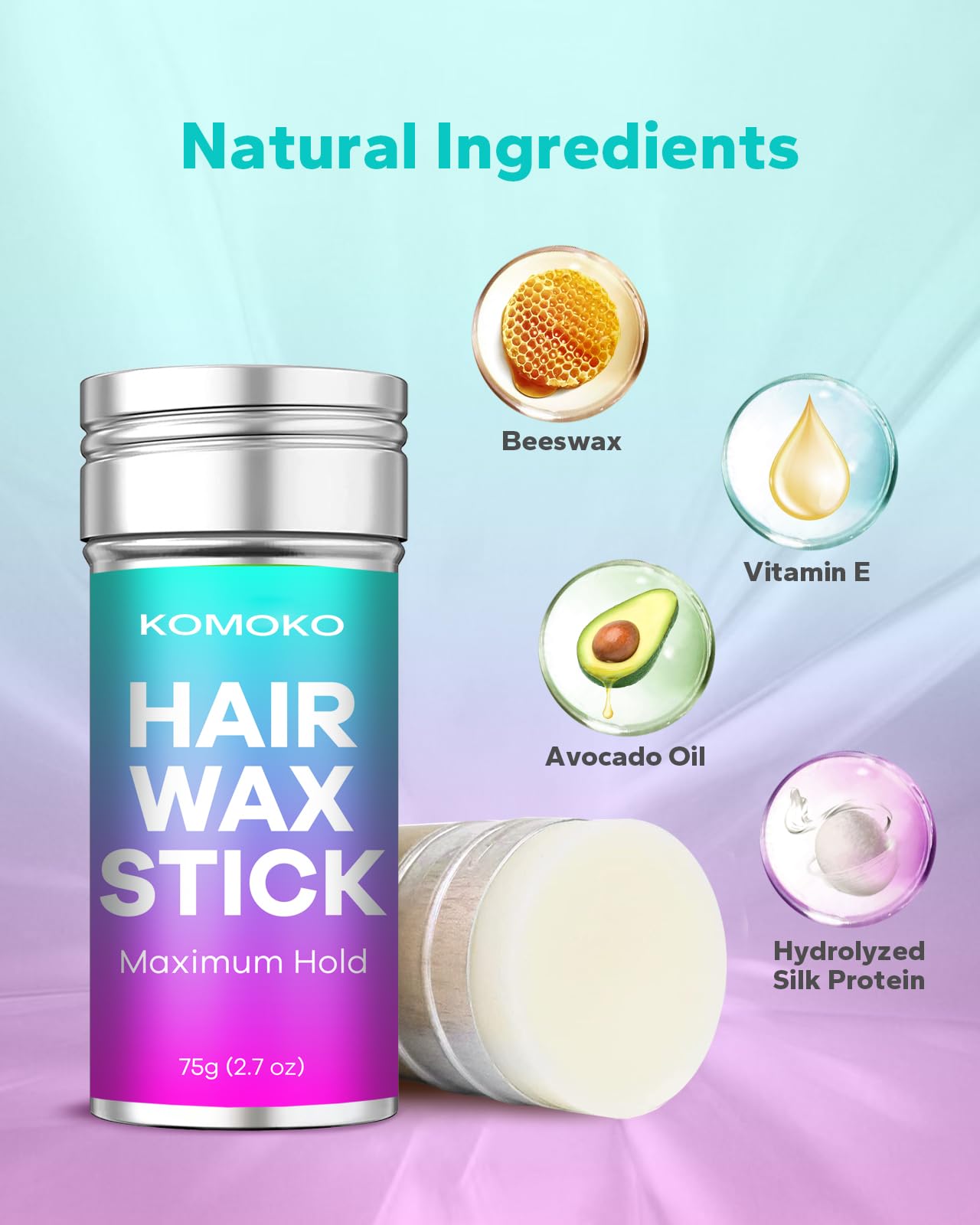 Komoko Hair Wax Stick (2.7 oz), Wax Stick for Hair, Slick Stick for Hair Edge Control, Hair Stick Wax for Flyaways, Frizz Hair, Wigs, Non-Greasy Hair Beauty & Personal Care Komoko