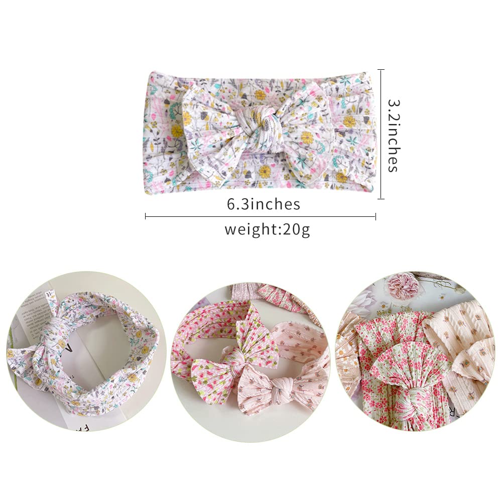 Jralon Set of 6 Baby Girl Headbands, Soft Nylon Bow Hairbands for Infants and Toddlers, Floral Hair Accessories