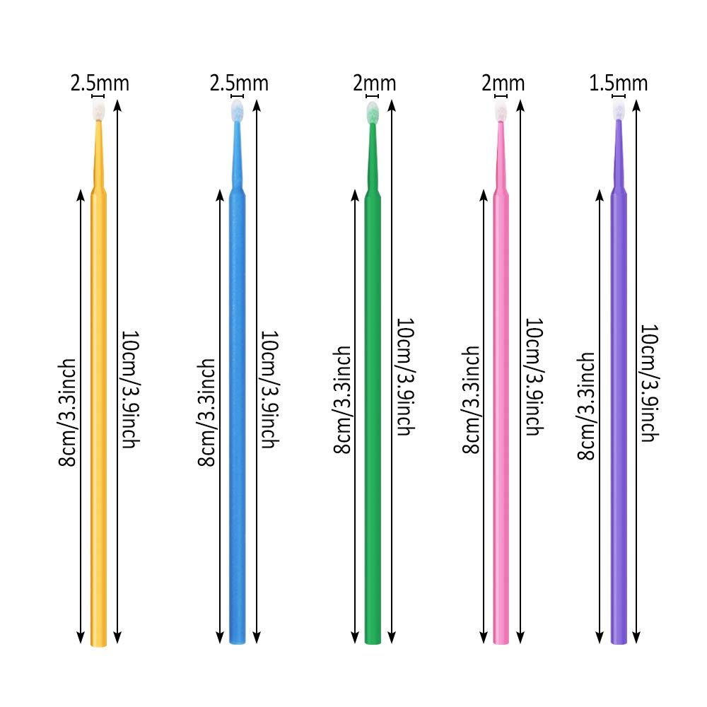 500 PCS Disposable Micro Applicator Brush Bendable Makeup Brush Mascara Brush for Eyelash Extensions, 5 Colors (Head Diameter: 2.5/2.0/1.5 mm) Beauty & Personal Care Aniann