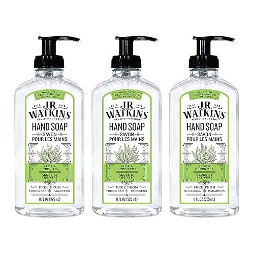 JR Watkins Gel Hand Soap, Aloe & Green Tea, 3 Pack, Scented Liquid Hand Wash for Bathroom or? Kitchen, USA Made and Cruelty Free, 11 fl oz Beauty & Personal Care J.R. Watkins