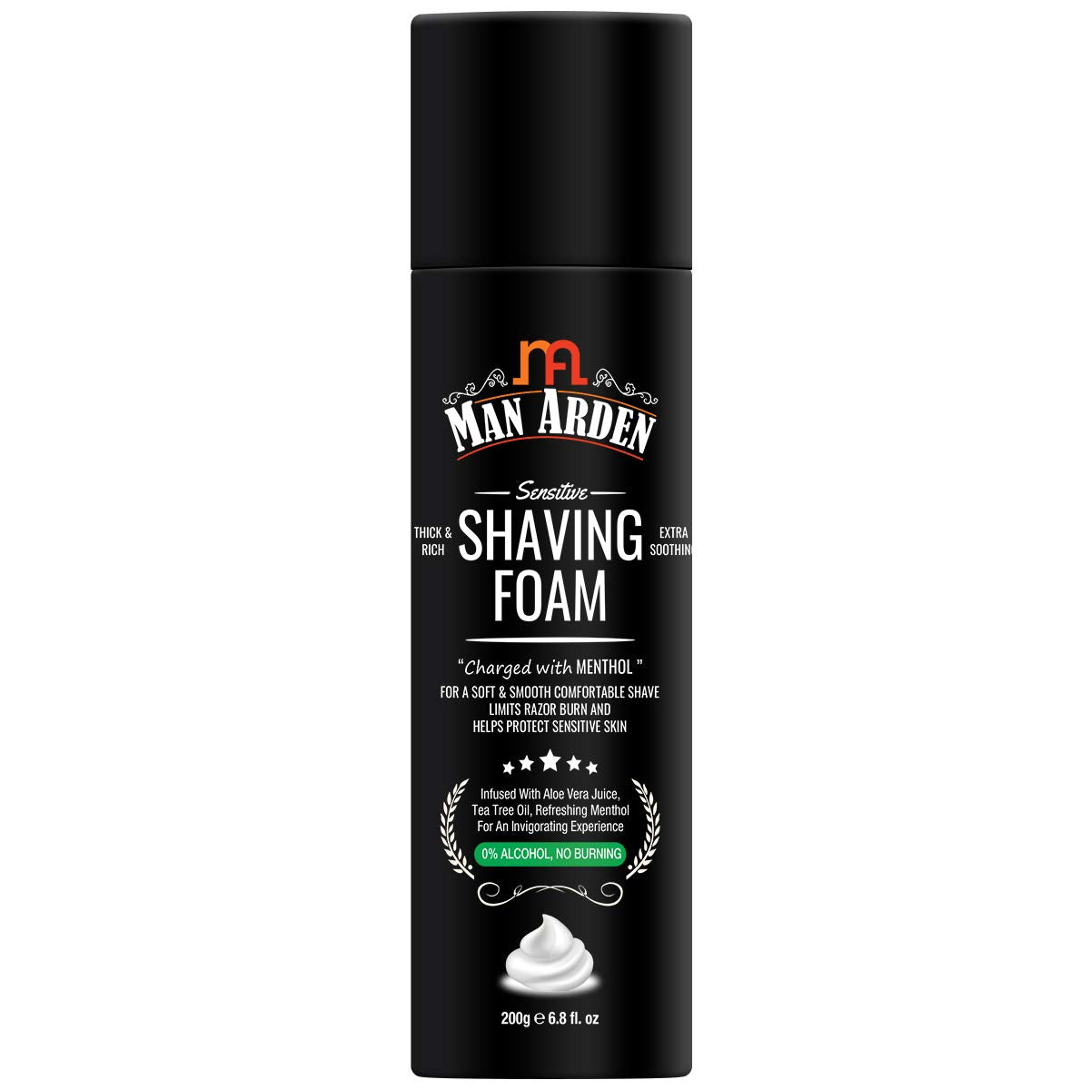 Man Arden Man Arden Shaving Foam For Sensitive Skin - Charged with Menthol, Aloevera and Tea Tree, 200g Beauty and Personal Care Man Arden