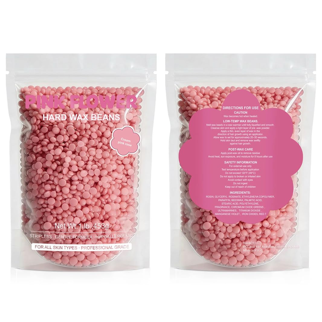 Hard Wax Beads,1lb, rose, Sensitive Skin, Stripless Wax for Brazilian, Face, Bikini, Underarm,legs, beads for wax warmers, refill Beauty and Personal Care Pink Flower hard wax beans