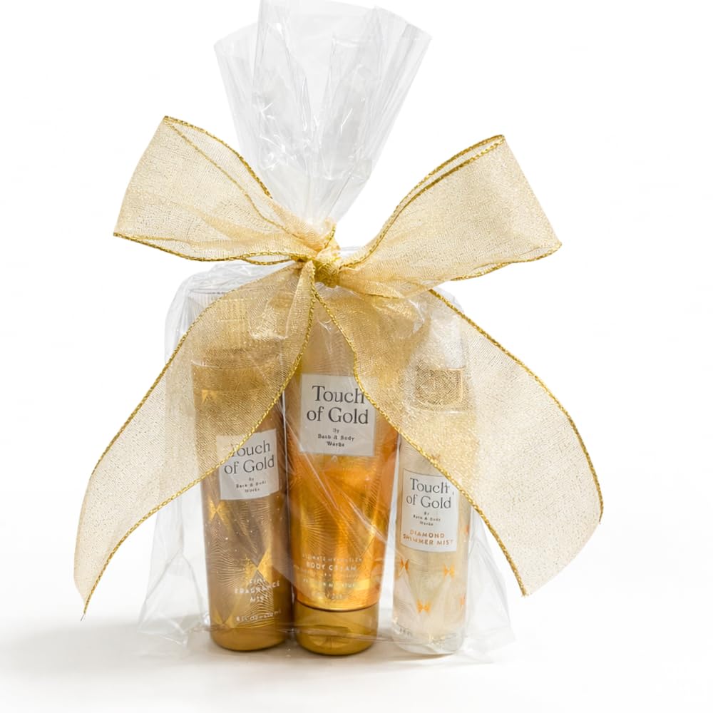 Bath & Body Works TOUCH OF GOLD Full-Size Gift Set - Fine Fragrance Mist, Diamond Shimmer Mist & Ultimate Hydration Body Cream with 40-Inch Gold Beauty and Personal Care Bath & Body Works