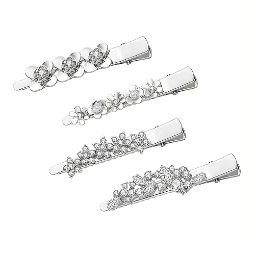 Rhinestone Alligator Hair Clips Duckbill Hairpins Flower Hair Barrettes for Women Hair Styling Tools Hair Accessories 4PCS (Silver) Beauty & Personal Care Urwomin