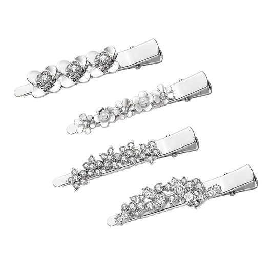 Rhinestone Alligator Hair Clips Duckbill Hairpins Flower Hair Barrettes for Women Hair Styling Tools Hair Accessories 4PCS (Silver) Beauty & Personal Care Urwomin