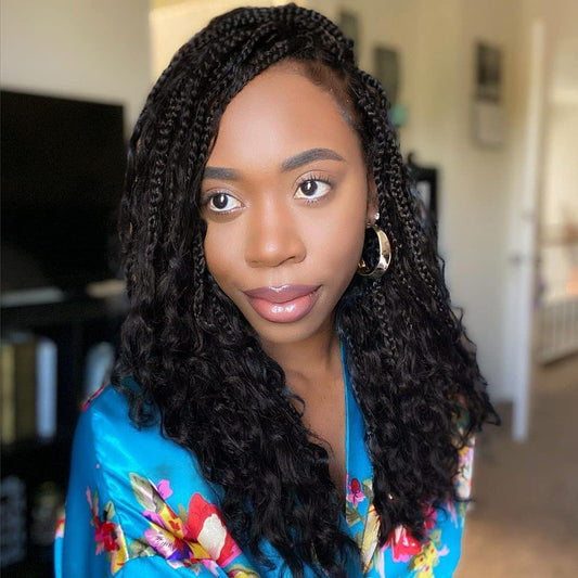 Wodun 14inch Goddess Box Braids Crochet Hair Pre Looped Box-Braids Crochet-Hair with Curly Ends For Black Women Synthetic 3X Bohemian Box Braiding Beauty & Personal Care Wodun