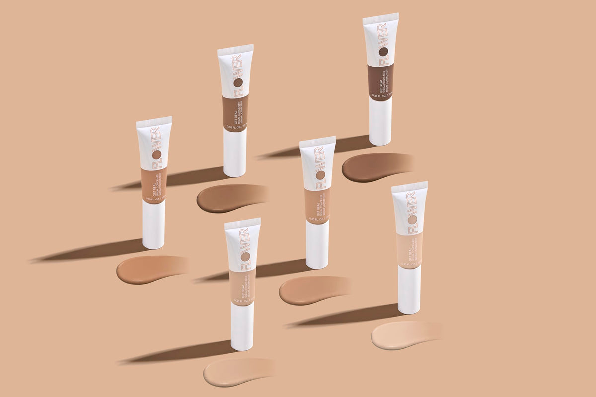 FLOWER BEAUTY By Drew Barrymore Get Real Serum Concealer - Brightens Skin + Blurs Blemishes - Hydrating Serum- Medium Deep