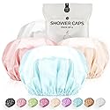 Shower Cap for Women Reusable Extra Large Shower Caps for Men Satin Double Layer EVA Waterproof Long Hair Caps(Light Grey, Light Gold, Peach Pink Beauty & Personal Care WhaleLife